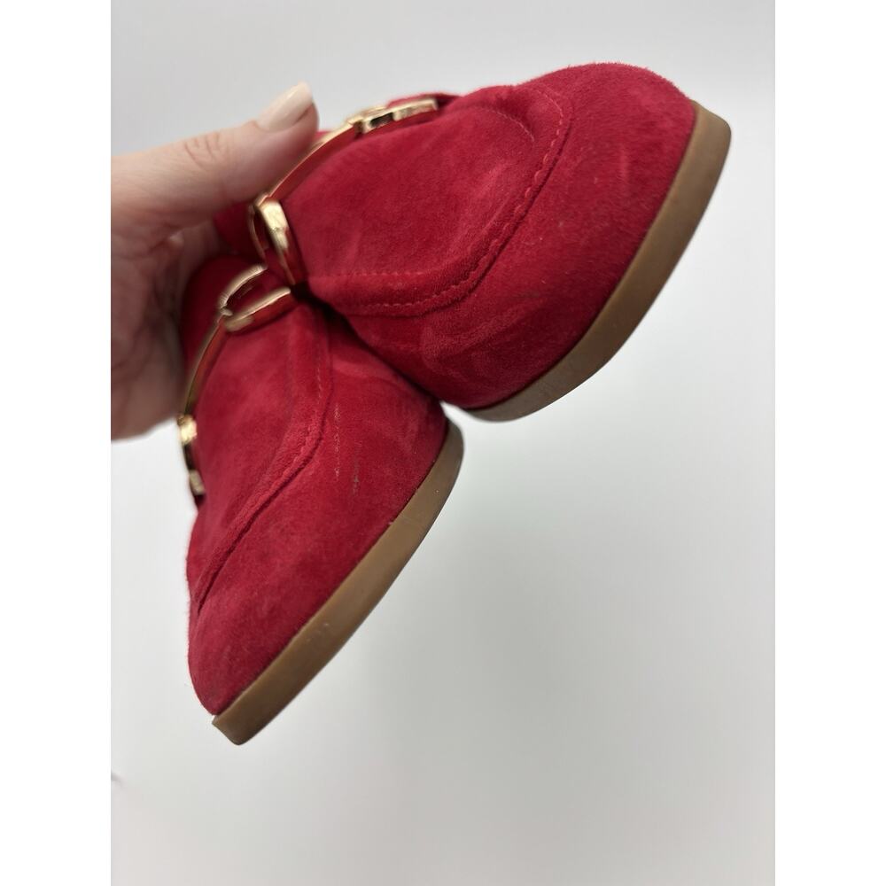 Steve Madden Suede Loafers Bright Red Size 9 Gold Horsebit Flats - Picture 9 of 16
